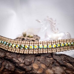 5-row Green and Gold Crystal Browband for cherished horses