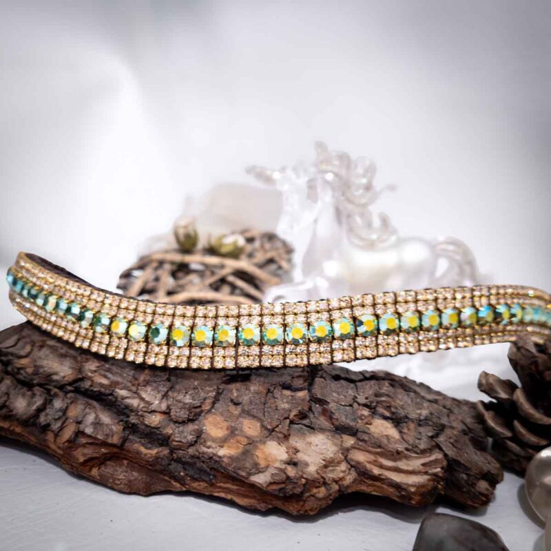 AB Peridot Green and Gold Megabling Browband with shimmering crystals