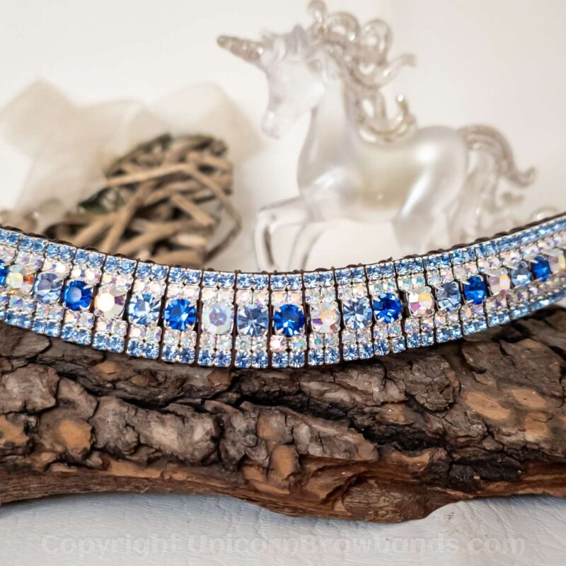 Azure Princess Alternating Blue Browband showcasing deep and light blue crystals from Unicorn Browbands UK