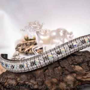 Black Diamond Browband with a stunning 5-row arrangement of Swarovski Rivoli and Preciosa crystals, set in silver-plated chain. Special Edition Browband.