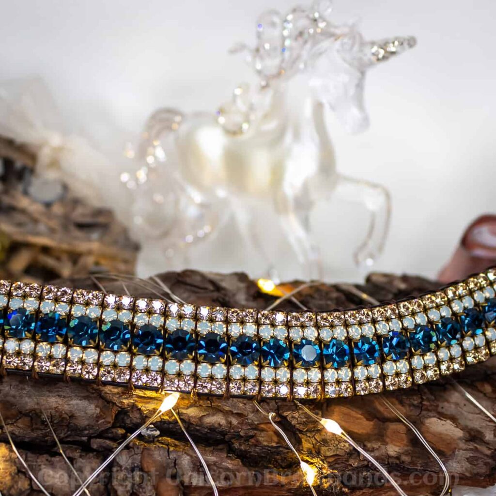 Bling Crystal Easy Change Browband White Blue on Brown Leather Full good Cob Pony