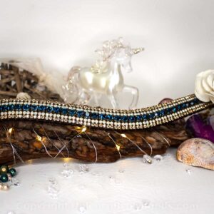 Blue Opal & Gold Bling Browband set in Brass Chain - Hand Made in England