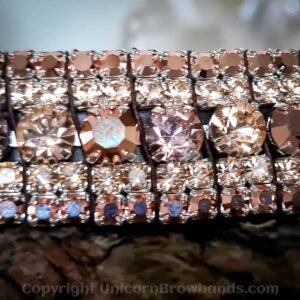 Close up of the 8 claw settings on this Tiffany style rose gold browband from Unicorn Browbands UK