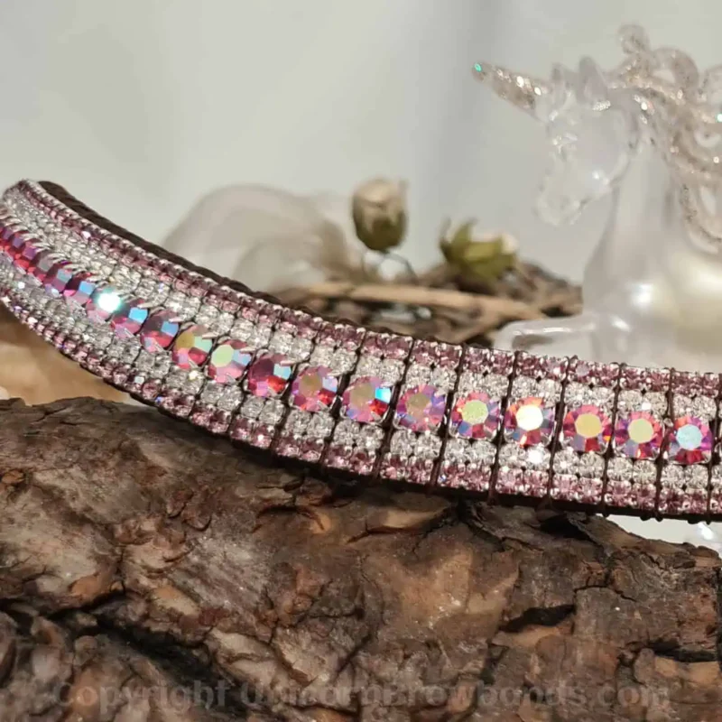 Colour Changing Pink Browband with Light Rose Pink AB & Light Amethyst Crystals