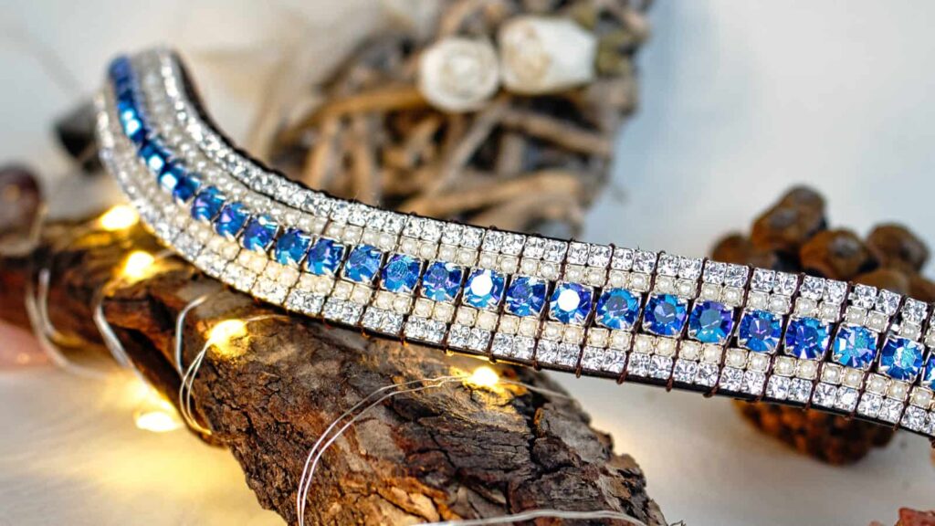 Equestrian Chic Iridescent Blue Sapphire Diamante and Pearl Browband