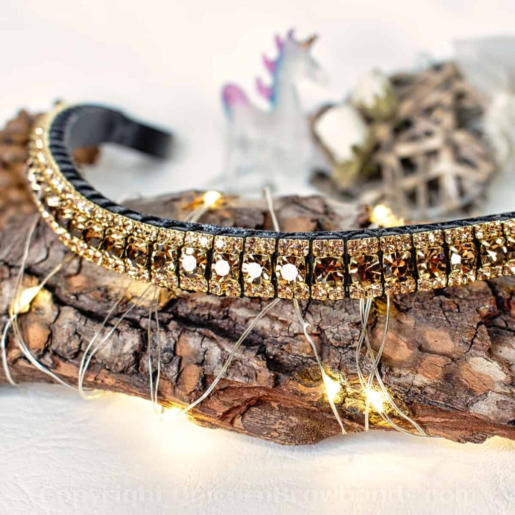 Gold and Bronze Browband with Smoked Topaz & Colorado