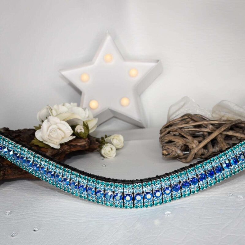 Bright Blue Browband with a white star light and white roses with wooden ornaments