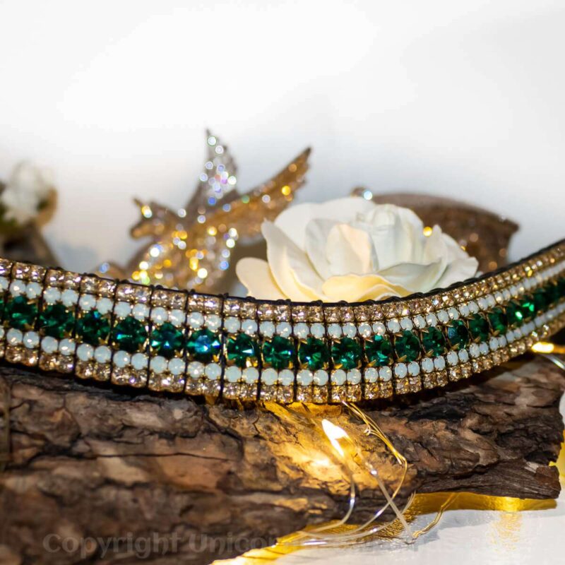 Green Browband Ft Emerald, Opal and Gold