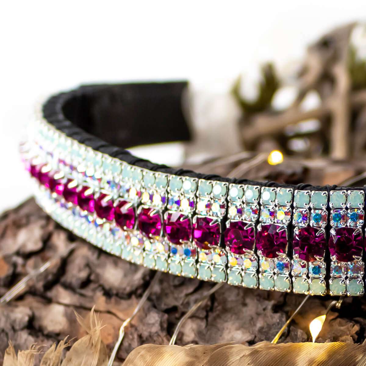 Fuchsia Pink bling browband with iridescent crystals