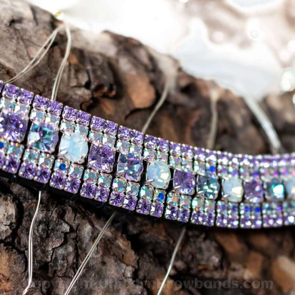 Pastel unicorn browband crystal browband for horses in magabling style. Czech Preciosa crystals and English Sedgwicks leather all totally handmade in the UK