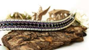 White opal, cadbury purple & jest black crystal bling browband - Unicorn Browbands