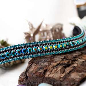 iridescent black browband with blue edging - Unicorn Browbands hand made browbands