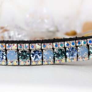 Pegasus unicorn browband with blue crystals on a white back ground