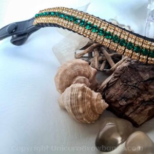 Hand Made Crystal Unicorn Browbands Green and Gold Browband