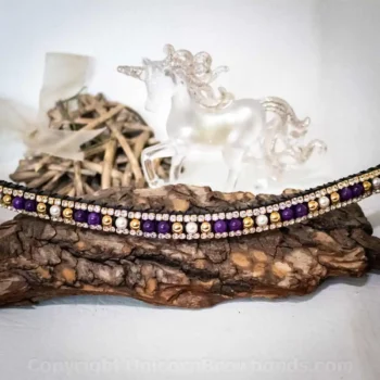 Luxury browband featuring genuine semi-precious stones and clear Preciosa Maxima crystals in yellow gold-plated chain