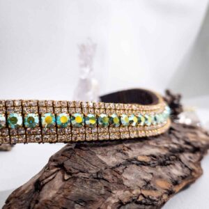 Luxury iridescent green crystal browband in premium English leather