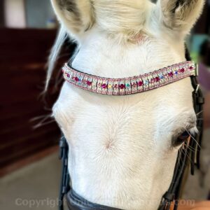 Princess Pink Alternating Pinks Browband on Cute Grey Pony - Unicorn browbands to Fit All Sizes of Horses and Ponies