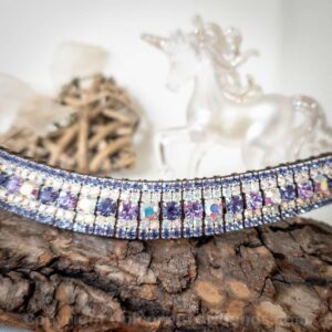 Purple Princess Shimmer Browband for that purple aesthetic, featuring deep purple and lilac crystals in English Sedgwick leather because your horse deserves the best!