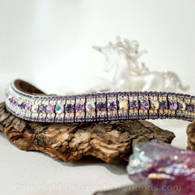 Purple Princess Shimmer Browband with deep purple and mauve crystals in English Sedgwick leather for a sophisticated purple aesthetic