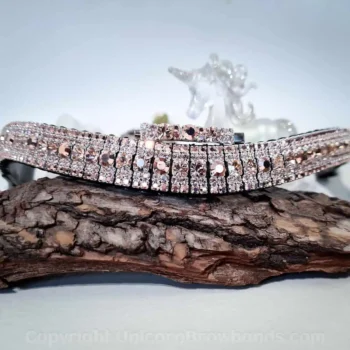 Rose Gold Radiance Browband, handcrafted with world-class Czech Preciosa crystals and English Sedgewick leather. A blend of elegance and shimmer awaits