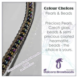 Semi Precious Dark Rainbow Coated Heamatite Beads from Unicorn Browbands UK