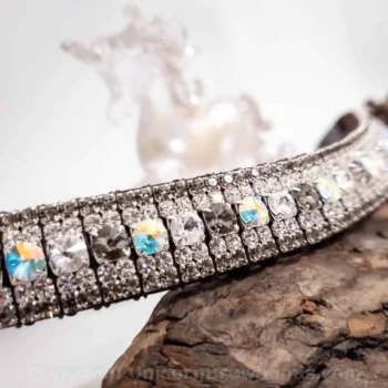 Special Edition Browband featuring Swarovski Rivoli crystals in Black Diamond and Aurora Borealis, meticulously handcrafted for maximum sparkle and elegance.