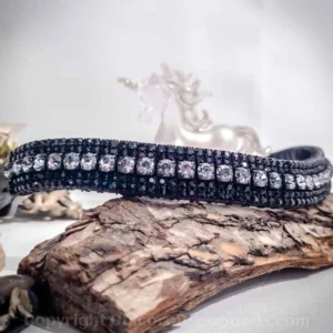 ide view of the Midnight Unicorn Browband with black and graphite crystals