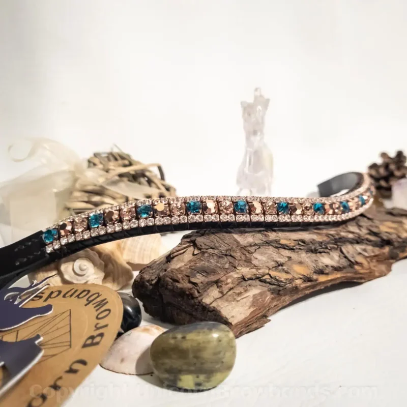 Marine browband with blue Indicolite and rose gold crystals by Unicorn Browbands UK