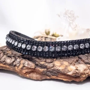 Midnight Unicorn Browband with deepest black and graphite crystals on Sedgwick leather